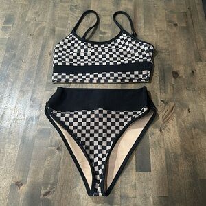 Beach Riot Eva top & emmy bottom black & taupe checkered bikini size medium